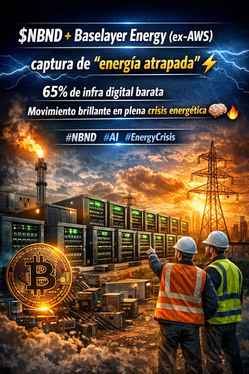 PennyStock_es's tweet photo. ⚡️ While energy costs soar, $NBND teams up with Baselayer Energy (ex‑AWS) to tap stranded energy.
They’ll control 65% of high-performance digital infra at laughable costs.
Brilliant move amid the energy crisis. 🧠🔥 #EnergyCrisis #BitcoinMining #Baselayer https://t.co/vjXZGbHiQp