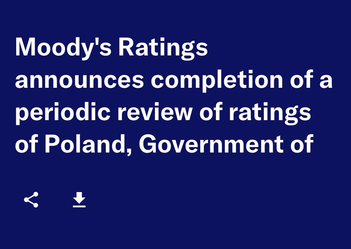 A co tak naprawdę jest w raporcie Moody’s? 

- Deficyt sektora instytucji rządowych rozszerzył się do 6,8% PKB ‼️
- Prognoza wzrostu zadłużenia powyżej 70% PKB 🤯
- Utrzymanie perspektywy negatywnej 🔻
- Brak skutecznej konsolidacji finansowej przez rząd ❌

Więcej w 🧵 1/5