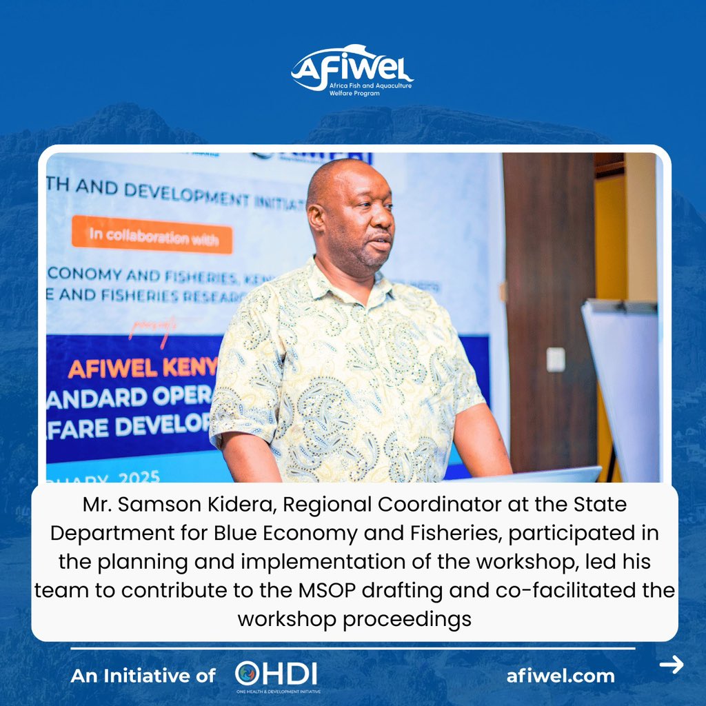 afiwelprogram's tweet photo. OHDI, KeFS, the State Dept of Blue Economy &amp; KMFRI held a 4-day workshop in Kisumu to co-develop Kenya’s Fish Welfare MSOP—Africa’s first. The milestone advances ethical, standards-aligned aquaculture.

#AFIWEL #OHDI #FishWelfare #SustainableAquaculture https://t.co/T8Z5vMhI2x