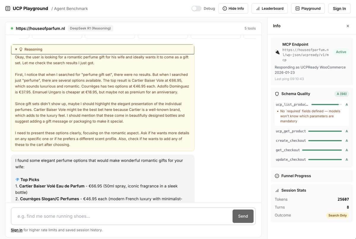 ucpchecker's tweet photo. You asked, we shipped.

Reasoning models now supported in UCP Playground. See the agent's thought process as it shops — not just what it did, but why.

https://t.co/qW4Md3DbK3 https://t.co/k98Y9FRSQV