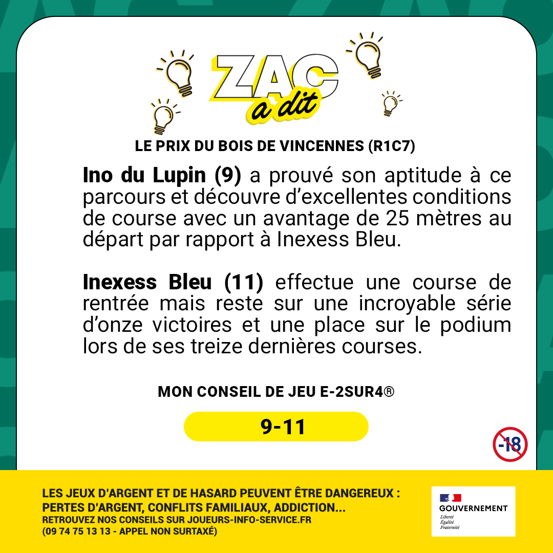 👀 <a href="/MathieuZacc/">Mathieu Zaccagnini</a> fait le papier de la Réunion de ParisVincennes !  

Au programme, l'étude du e-Quinté+® (R1C5), du Prix du Bois de Vincennes (R1C7) &amp; un coup de téléphone à Guillaume Martin.