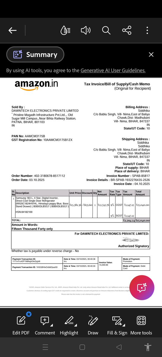 Siddhika0303's tweet photo. Bought a fridge 6 months ago (~₹15,000). Now faulty, and repair estimate is ₹8,200 😡

Unacceptable for a nearly new product. Requesting @SamsungIndia to urgently look into this. Invoice &amp; estimate available.

#Samsung #CustomerService https://t.co/NBk4U6KnLP