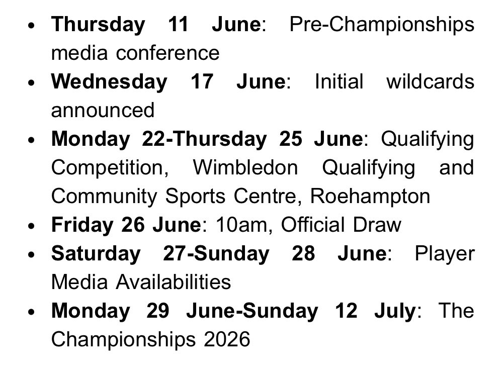 Wimbledon key dates