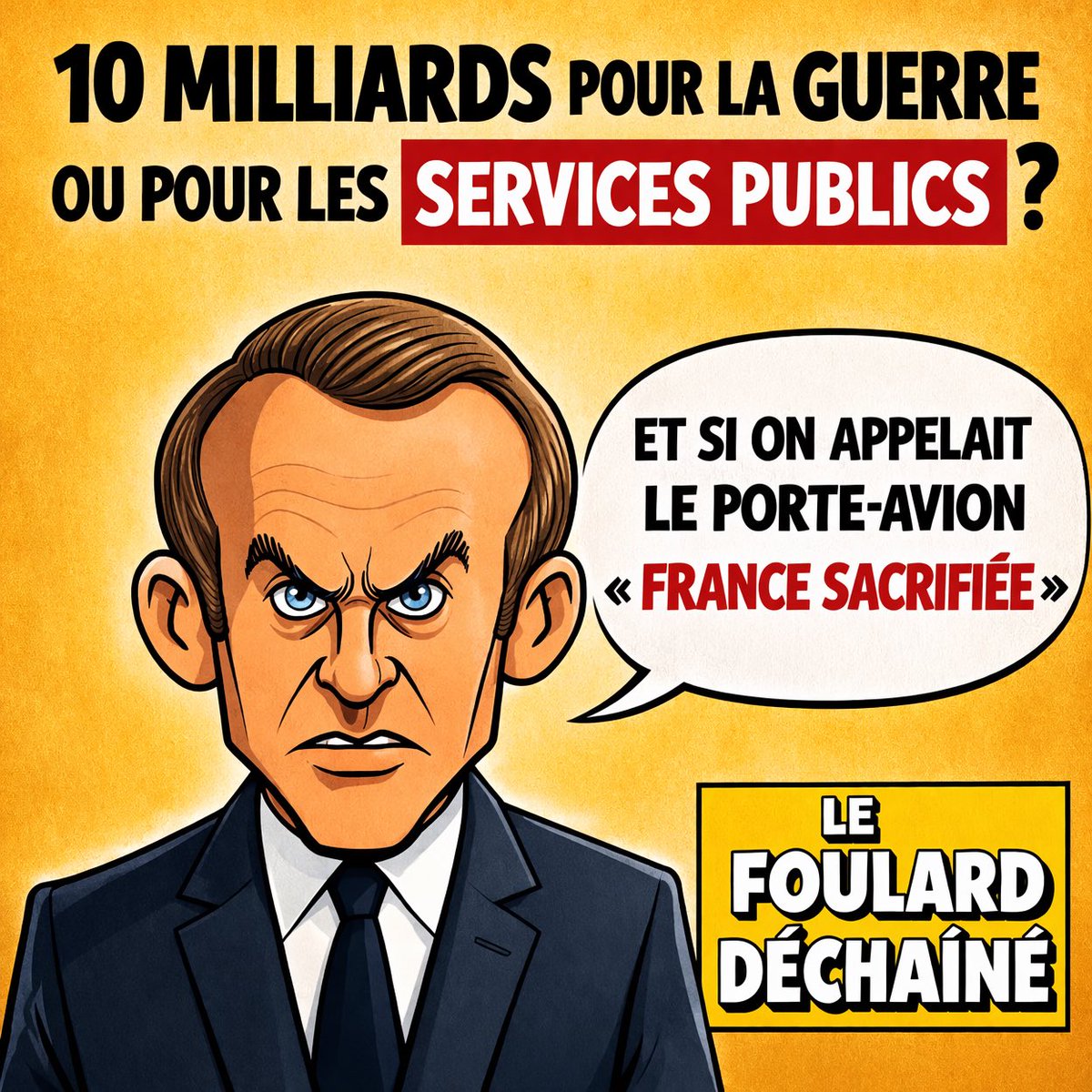 ⁉️ LA QUESTION DU JOUR

10 milliards pour un porte-avions “France Libre”…

Pendant que santé, éducation et services publics reculent.

💬 Les priorités sont-elles les bonnes ?