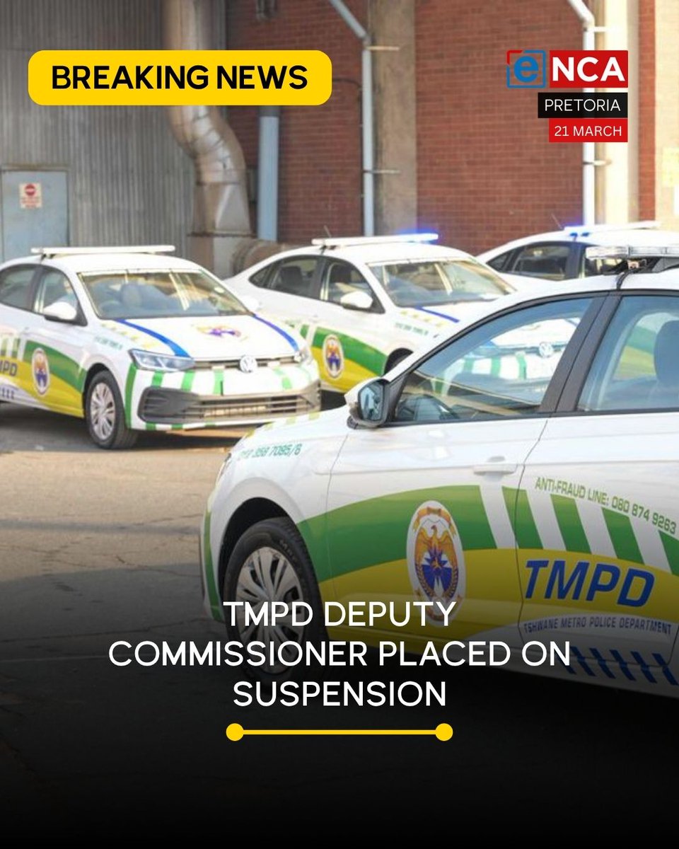 eNCA's tweet photo. [BREAKING] Tshwane Metro Police Department Deputy Commissioner, Umashi Dhlamini, has been placed on suspension. This after serious allegations were leveled against Dhlamini at the Madlanga Commission of Inquiry. Tune in to #eNCA, channel #DStv403. https://t.co/ZAYJ3YXT0c