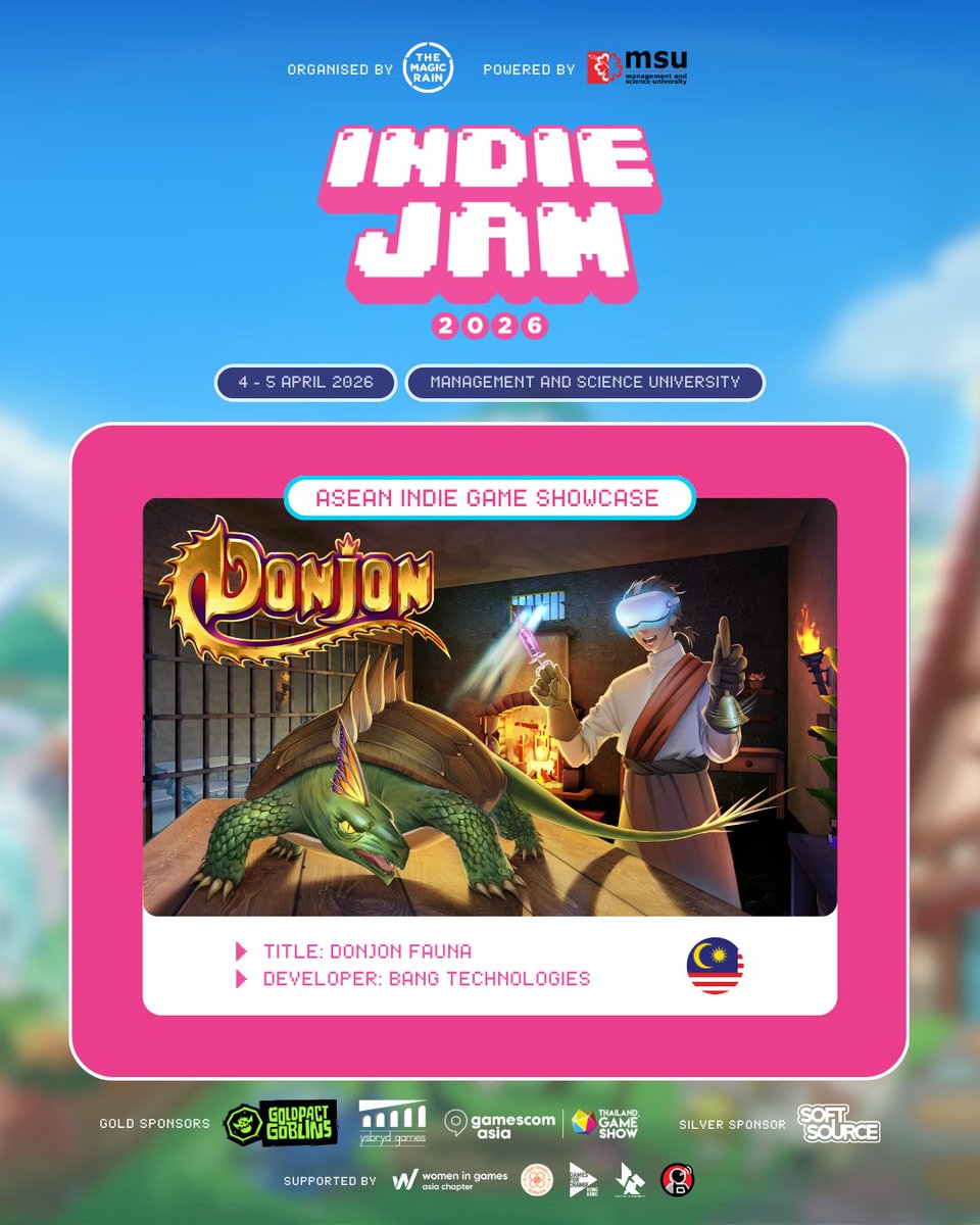 Get ready for Donjon Fauna by Bang Technologies! An asymmetric VR co-op where you heal magical creatures, which won the People’s Choice Award winner at Develop:Brighton 2023!

📅 4-5 April 2026
🕚 10AM - 6PM
📌 Management &amp; Science University, Shah Alam
🎟️ FREE ENTRY!