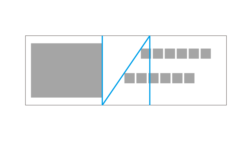 fukarakaru's tweet image. レイアウトにおいて、画像とテキストの位置関係に悩んだとき。金属比率とその対角線に沿って配置してやると、モヤっとならない配置ができます。
⬇︎では水平方向の黄金比を使っていますが、他にもいろんな方法が考えられます。
#CSS #webデザイン