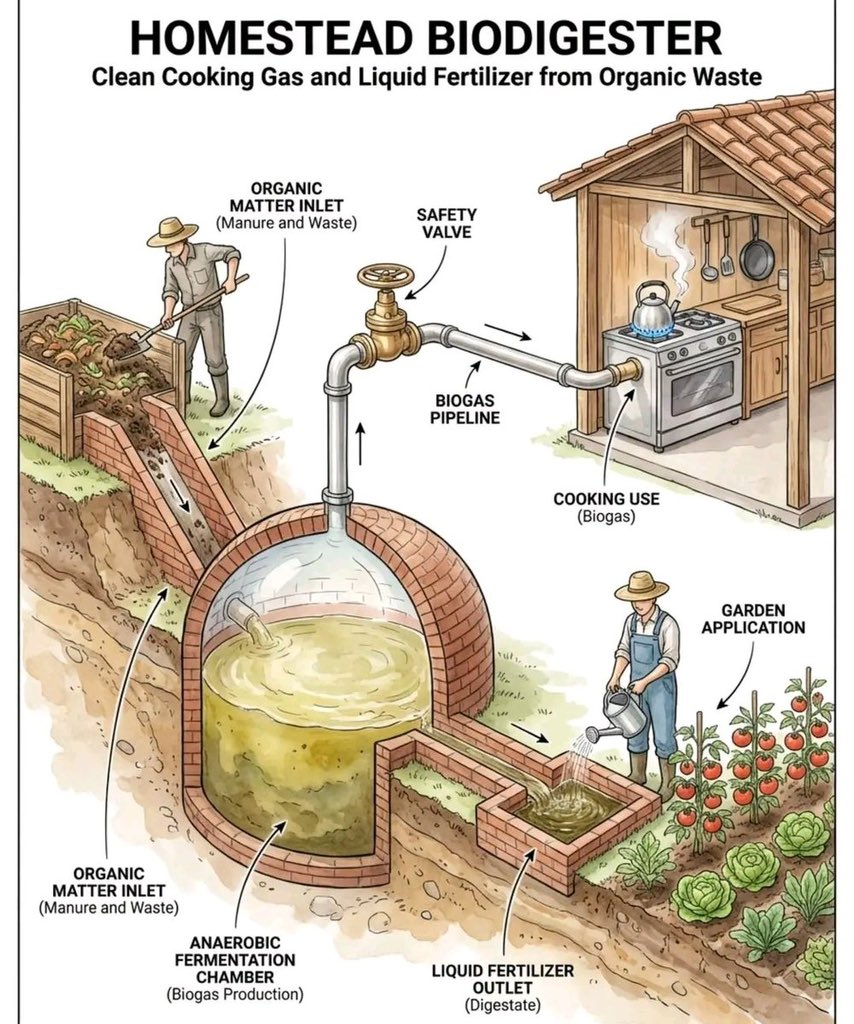 Ini rahasia mengubah sampah dapur jadi:

-  gas masak gratis tanpa listrik. 
-  pupuk organik 

Semoga ada juga yang membahas teknis detailnya.  

A thread 👇