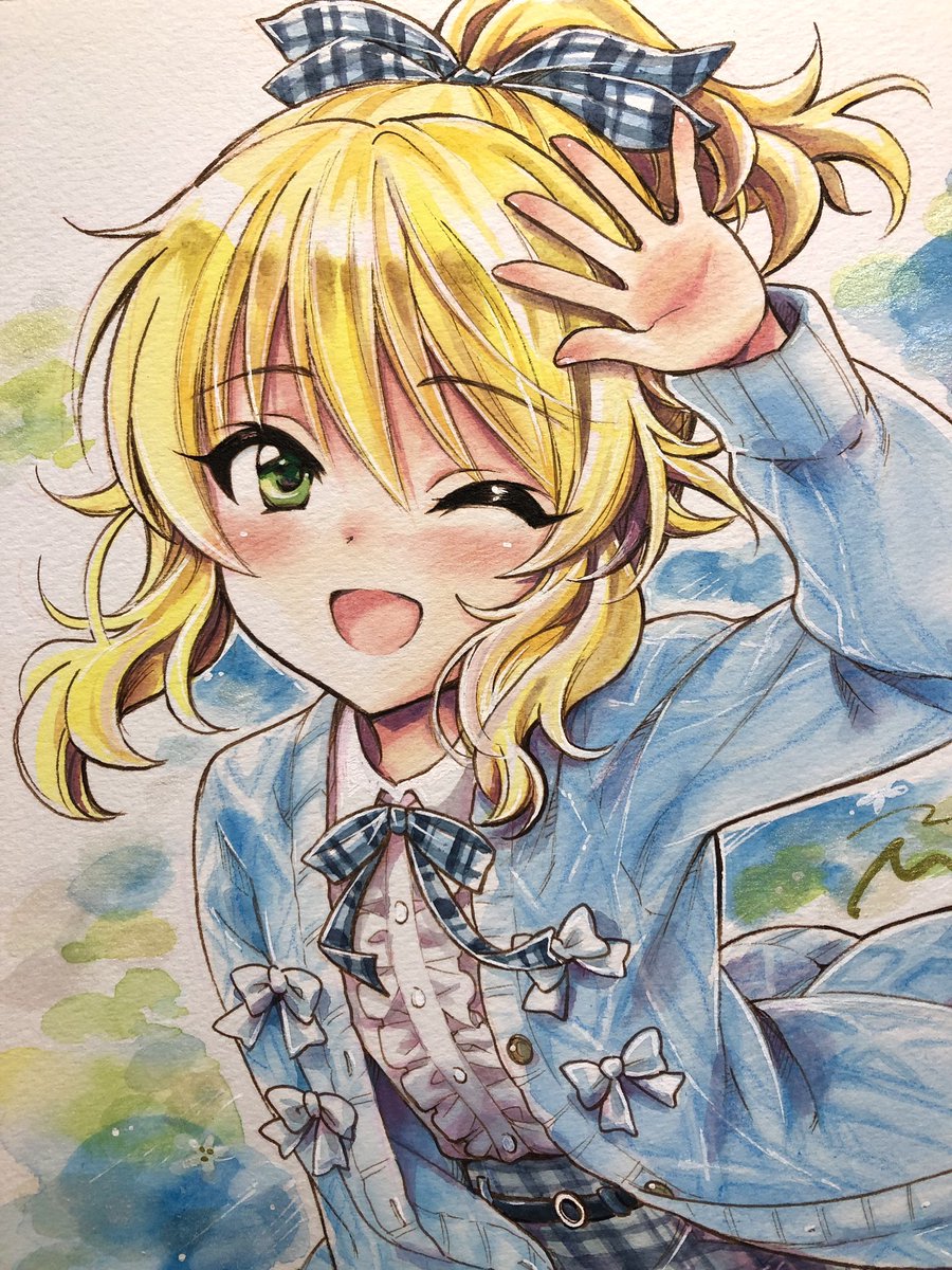 春っぽい桃華の色紙できましたよ　パールの顔料を背景にペタペタしたので傾けるとキラキラする