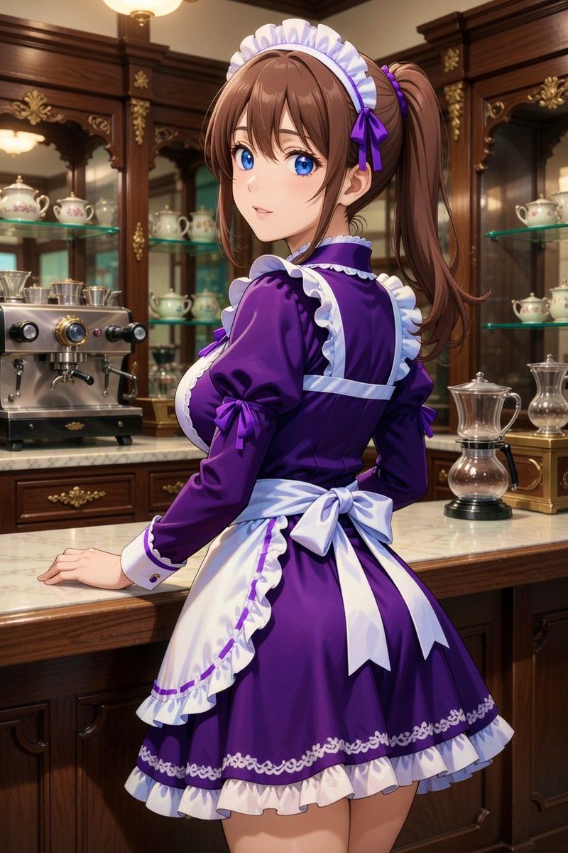 challenge_joe_'s tweet photo. #メイド曜 #AIイラスト 

『あっ💜、いらっしゃいませ♪』 https://t.co/c9mvUfwdt1