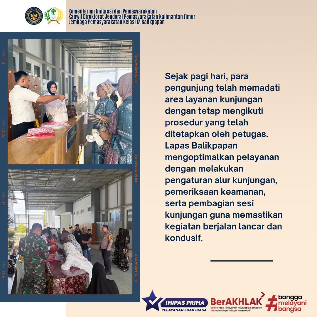 LapasBalikpapan's tweet image. Hari pertama kunjungan Idul Fitri di Lapas Balikpapan penuh haru dan kebahagiaan 
Momen silaturahmi jadi penyemangat bagi warga binaan untuk terus berubah lebih baik.

#kemenimipas #guardandguide #infoimipas #pemasyarakatan #balikpapan #astakubrata #lapasbalikpapan