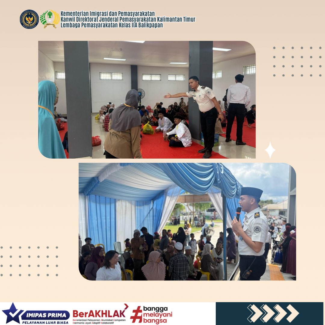 LapasBalikpapan's tweet image. Hari pertama kunjungan Idul Fitri di Lapas Balikpapan penuh haru dan kebahagiaan 
Momen silaturahmi jadi penyemangat bagi warga binaan untuk terus berubah lebih baik.

#kemenimipas #guardandguide #infoimipas #pemasyarakatan #balikpapan #astakubrata #lapasbalikpapan