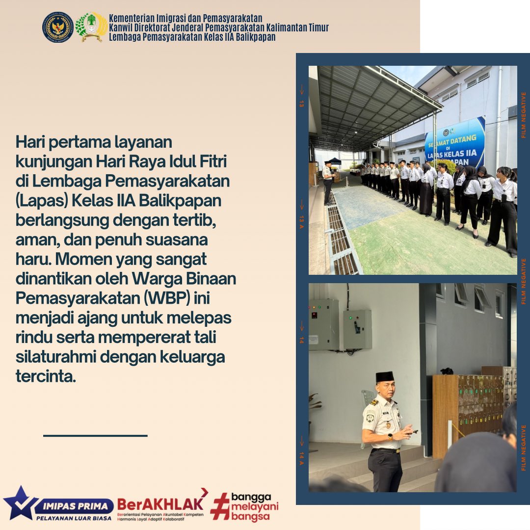 LapasBalikpapan's tweet image. Hari pertama kunjungan Idul Fitri di Lapas Balikpapan penuh haru dan kebahagiaan 
Momen silaturahmi jadi penyemangat bagi warga binaan untuk terus berubah lebih baik.

#kemenimipas #guardandguide #infoimipas #pemasyarakatan #balikpapan #astakubrata #lapasbalikpapan