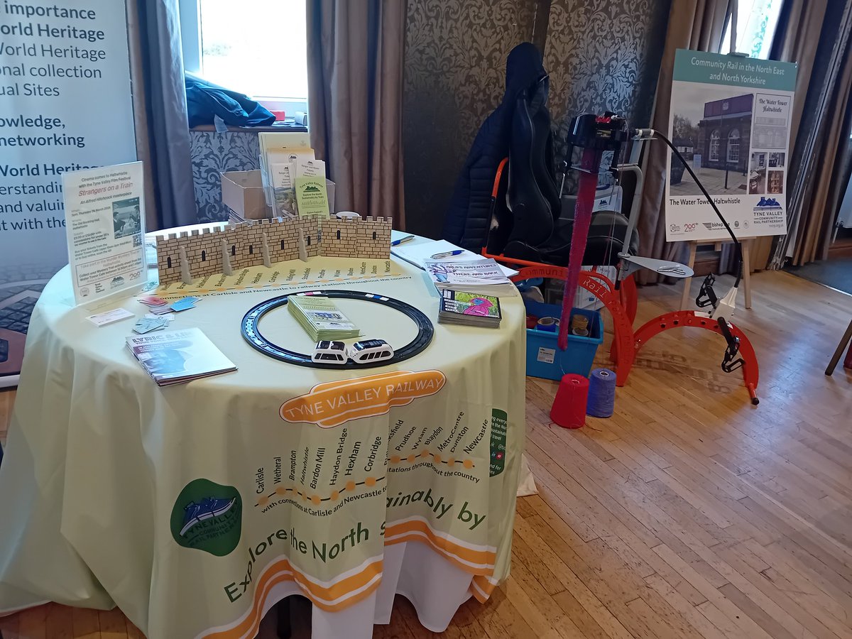 TVCRP's tweet image. We're here! All set up at Hadrian’s Wall Network Day. If you are attending come and have a go on our cyclo knitter, come and talk all things #railways and #communities #communityrail #Hadrian'sWall