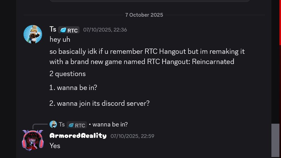 ArmoredReality was planned to be in RTC Hangout: Reincarnated since October 7th, 2025.
I don't know what got in her to do this type of thing. It's disgusting.
