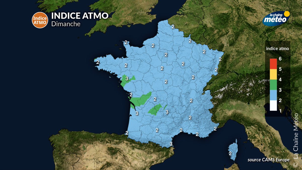 lachainemeteo's tweet image. En raison des conditions anticycloniques, la qualité de l'air est dégradée ce week-end. Sans atteindre les seuils d'alerte, la #pollution est assez importante ce samedi dans le nord du pays, en baisse dimanche grâce à la levée du vent.