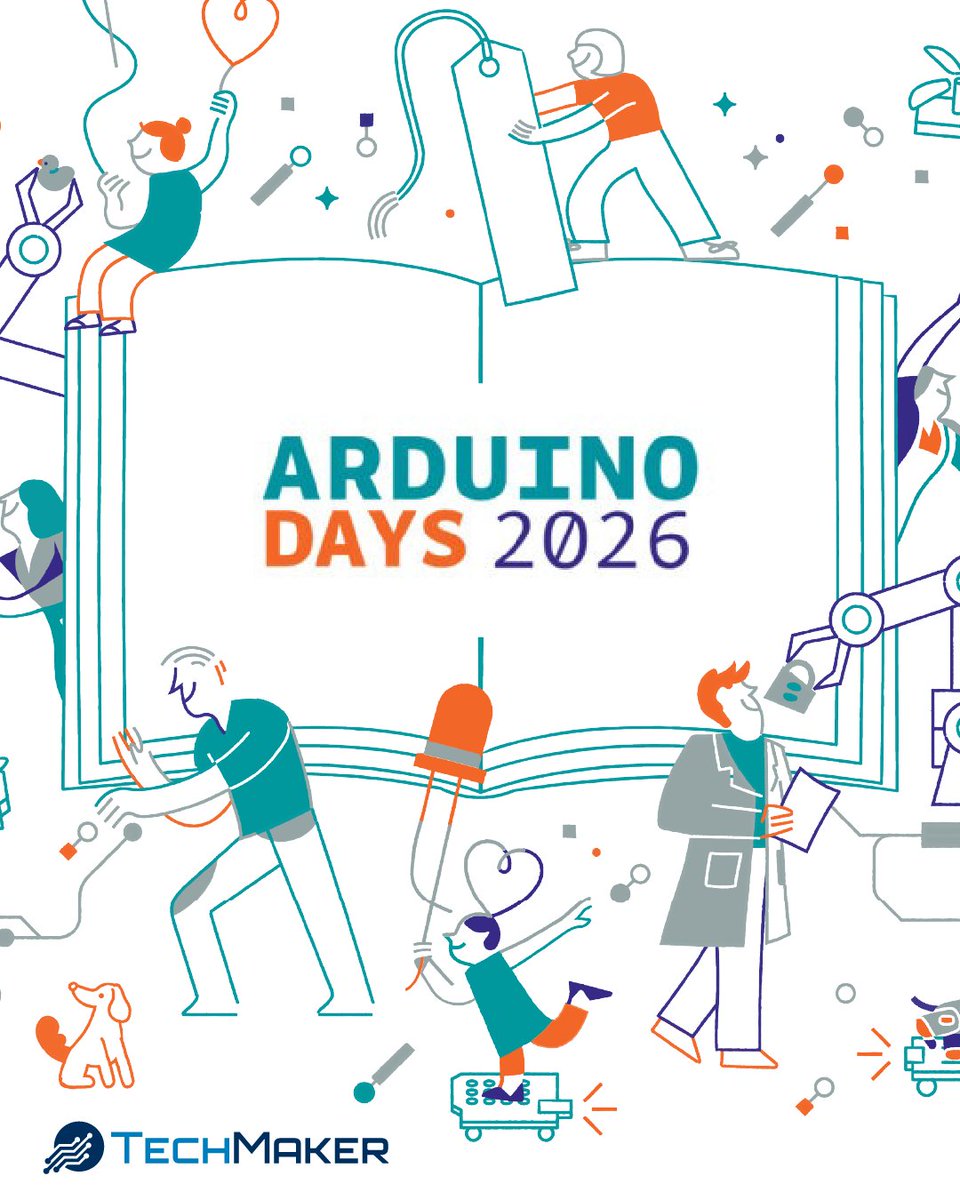 TechMakerIT's tweet photo. #ArduinoDays2026 sta arrivando!
27–28 marzo🗓️ 
L'evento globale per maker e appassionati di elettronica.
Due giorni di talk e progetti su AI, IoT ed embedded. Celebriamo la creatività open-source!
👉 https://t.co/WiN6fNDByn
#TechMaker - Libera la tua voglia di costruire 
@arduino https://t.co/IZBKz5YZof