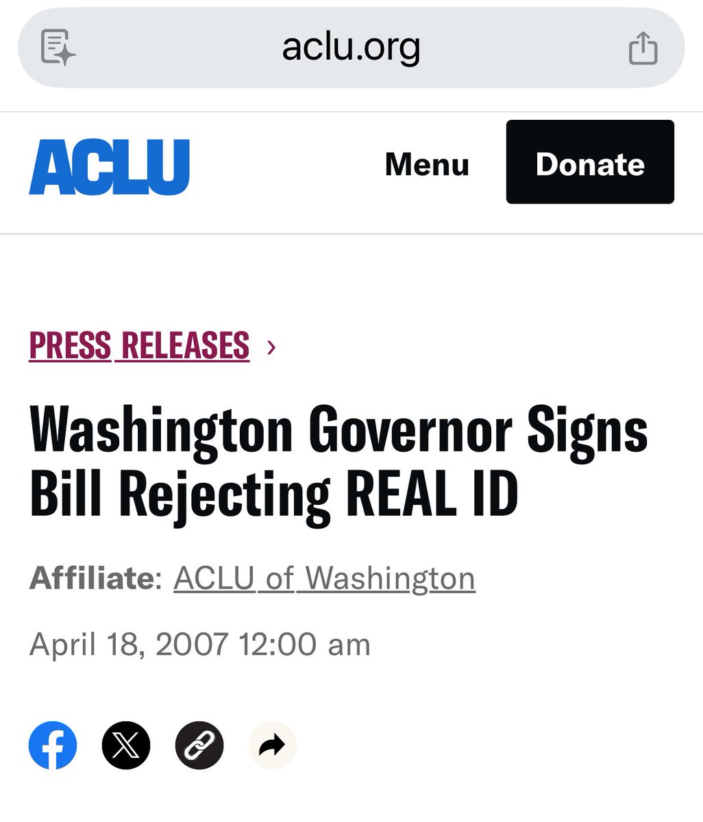 ReallyLiberals's tweet image. Remind yourself that once democrat governor Christine Gregoire signed a bill attempting to prevent
 “REAL ID” from becoming a law in Washington state. 
Its obvious why she did that and YET real id is now a law in all 50states. 
Pass #SaveAct NOW!