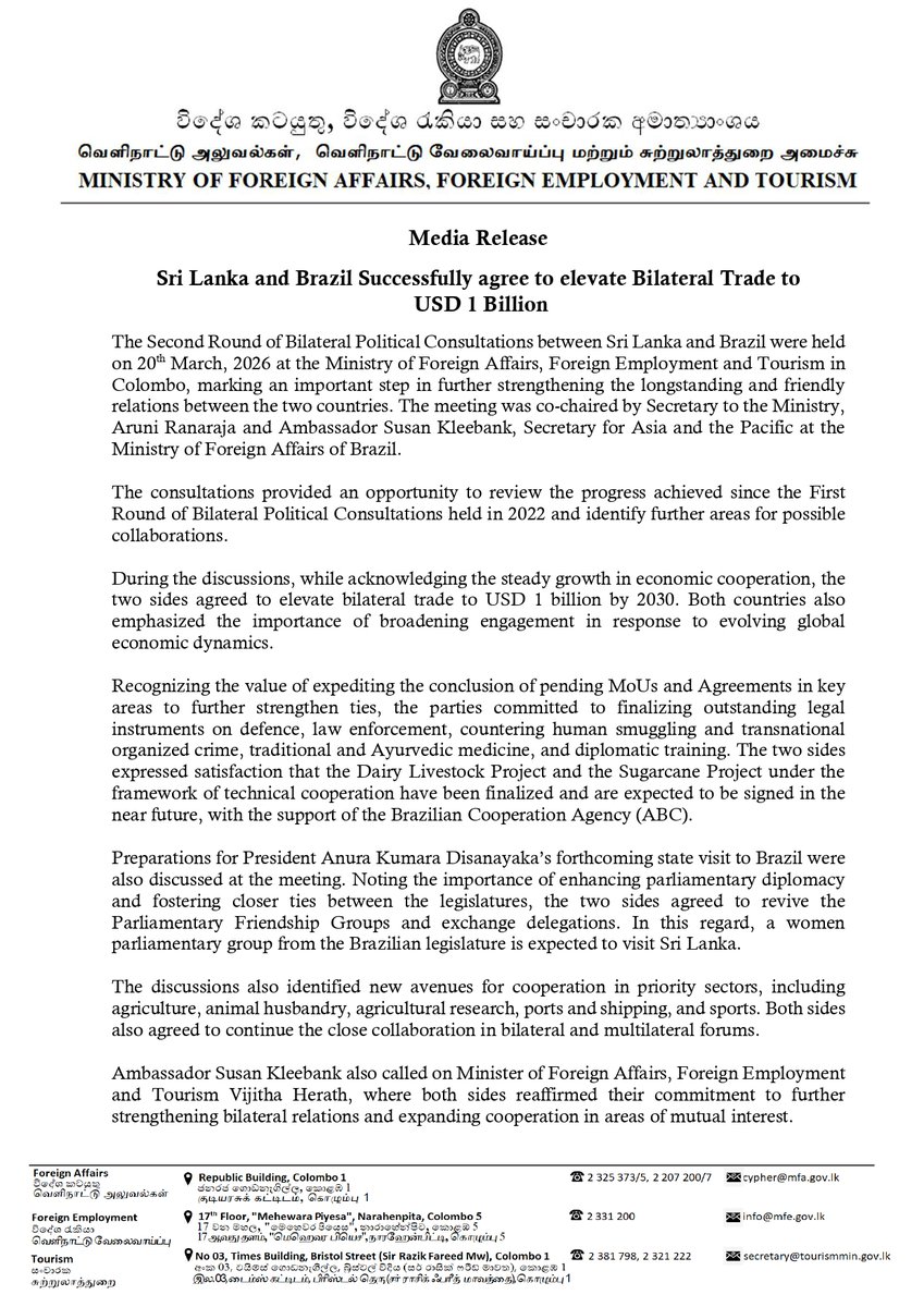 Embaixada do Sri Lanka no Brasil tweet media