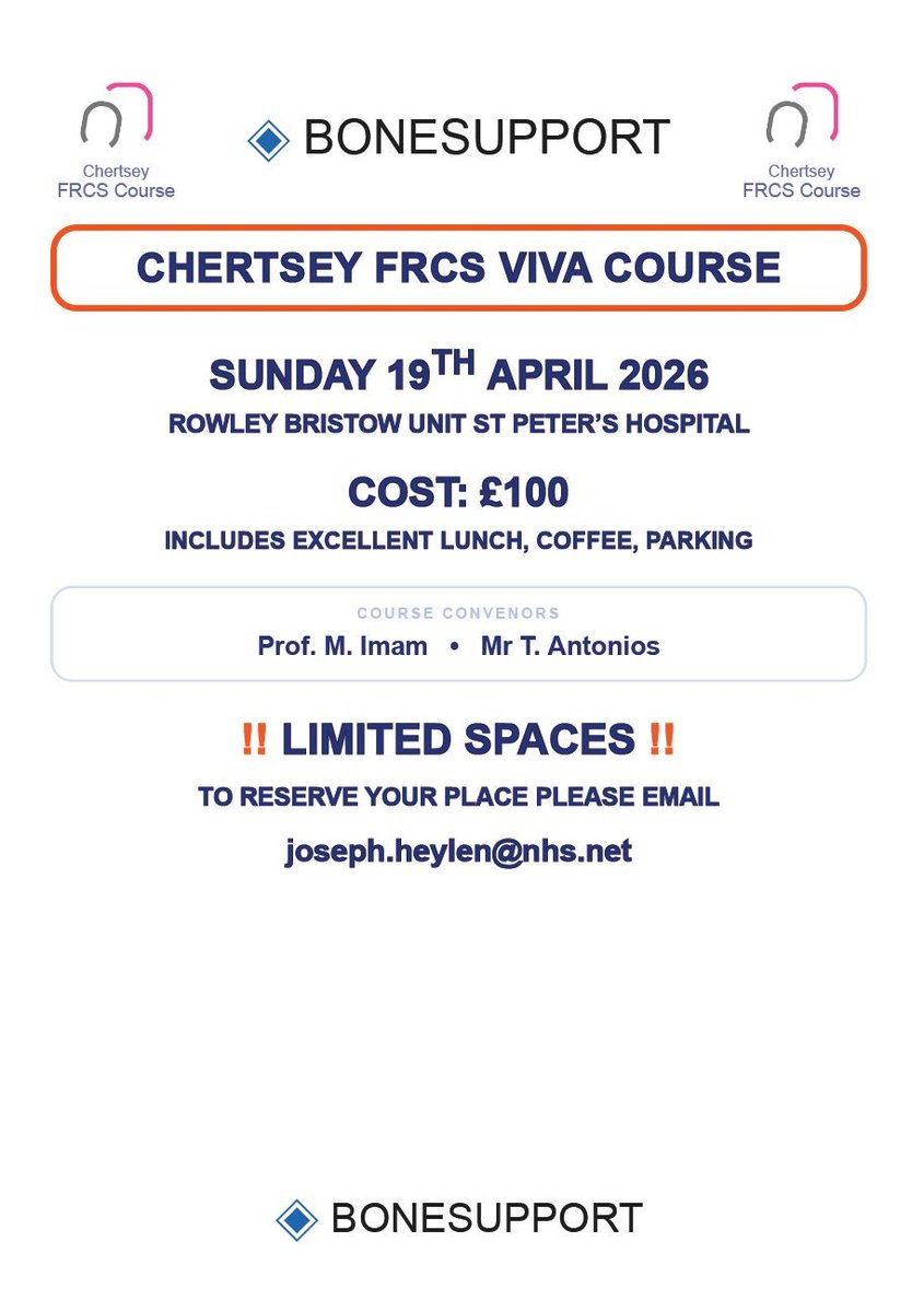 MoAImam's tweet photo. Returning soon! The UK's oldest FRCS course, initiated by Apley many years ago, is making a comeback. Sponsored pricing, restricted availability. Gratitude to our sponsors Acumed and our committed faculty. Date: 19.04.2026 https://t.co/8WWohNZmRZ