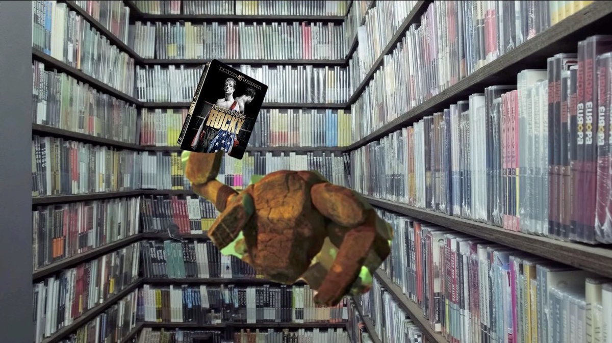 Rocky (Project Hail Mary) in the Criterion Closet with a copy of Rocky (1976)

<a href="/projecthailmary/">Project Hail Mary</a> #projecthailmary