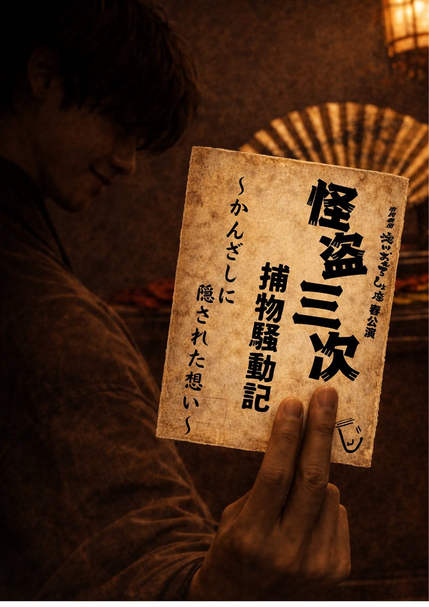 Omorosyoza's tweet photo. ˗ˏˋ 公演のご案内 ˎˊ˗

『怪盗三次 捕物騒動記〜かんざしに隠された想い〜』

日時2026年4月25日(土)
二回公演
①開場▶︎13:00 開演▶︎13:30
②開場▶︎16:30 開演▶︎17:00

場所▶︎東淀川区民会館 ４階和室
入場無料

続く↓ https://t.co/hHxNFqm62y