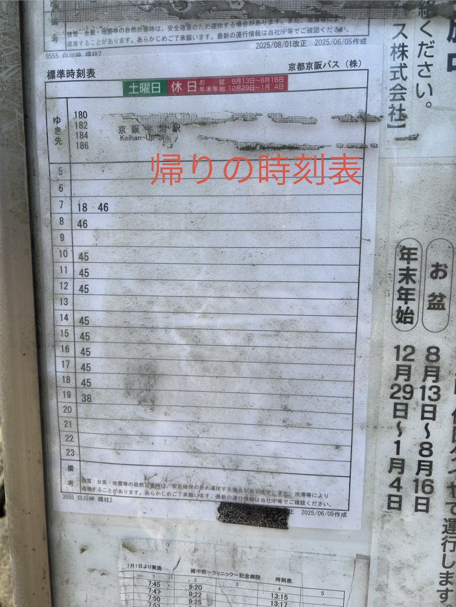 《帰り方》
帰りは、行きの白川峠から少し先の場所にバス停があります
⚠️バスは1時間に1本です