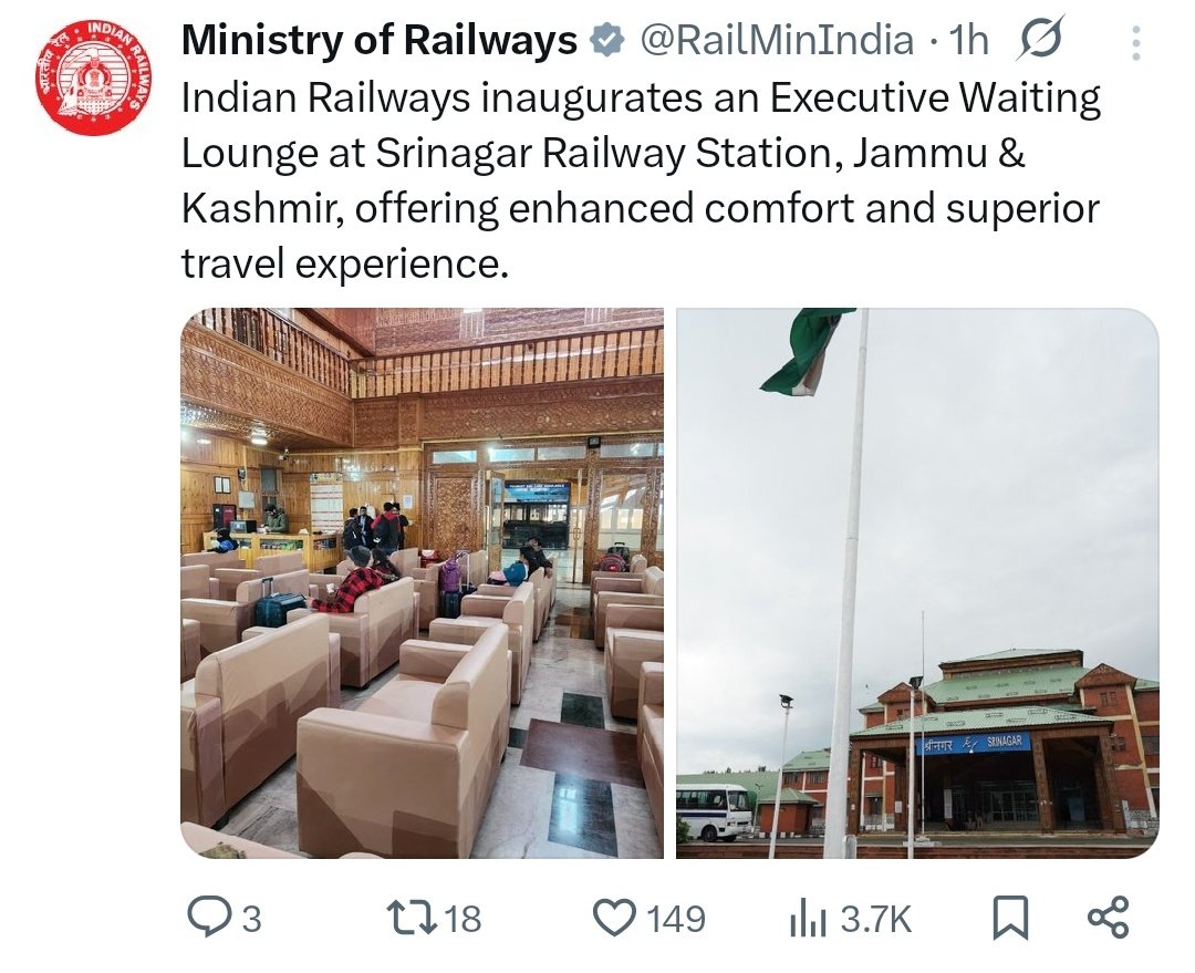 JharkhandRail's tweet photo. Paralakhemundi &amp; Srinagar looks same on Facebook &amp; X.!
@RailMinIndia https://t.co/lWegEpnFcZ