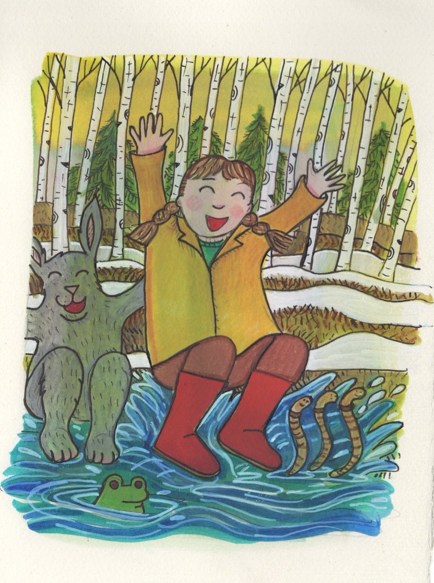 drawstuff's tweet photo. Yippie it's Saturday and a puddle day! #warmweather #goodbyesnow #nancycarlsonstudios #HelloSpring https://t.co/AIk9gKqtCU
