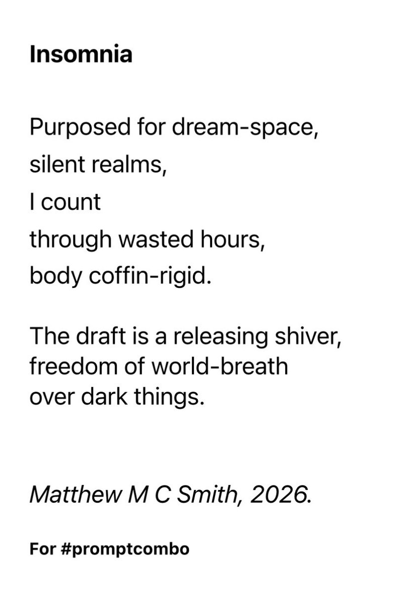 MatthewMCSmith's tweet photo. For #promptcombo ‘Insomnia’ 🌒
#shortpoem #poem #micropoem #poetry #writing https://t.co/YResPwdHQt