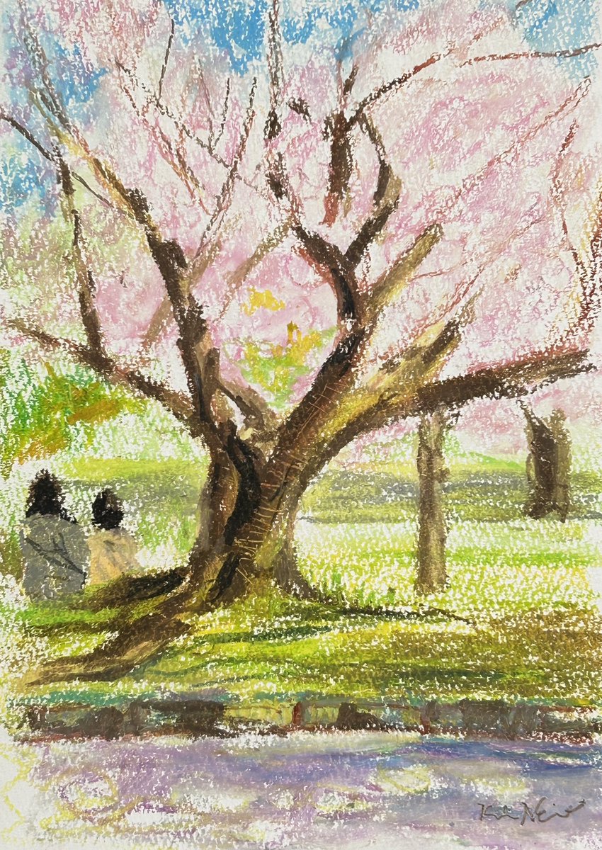 #私の桜を見てくれ
水彩とオイルパステルで。
今年も桜を描きに行かないとね。