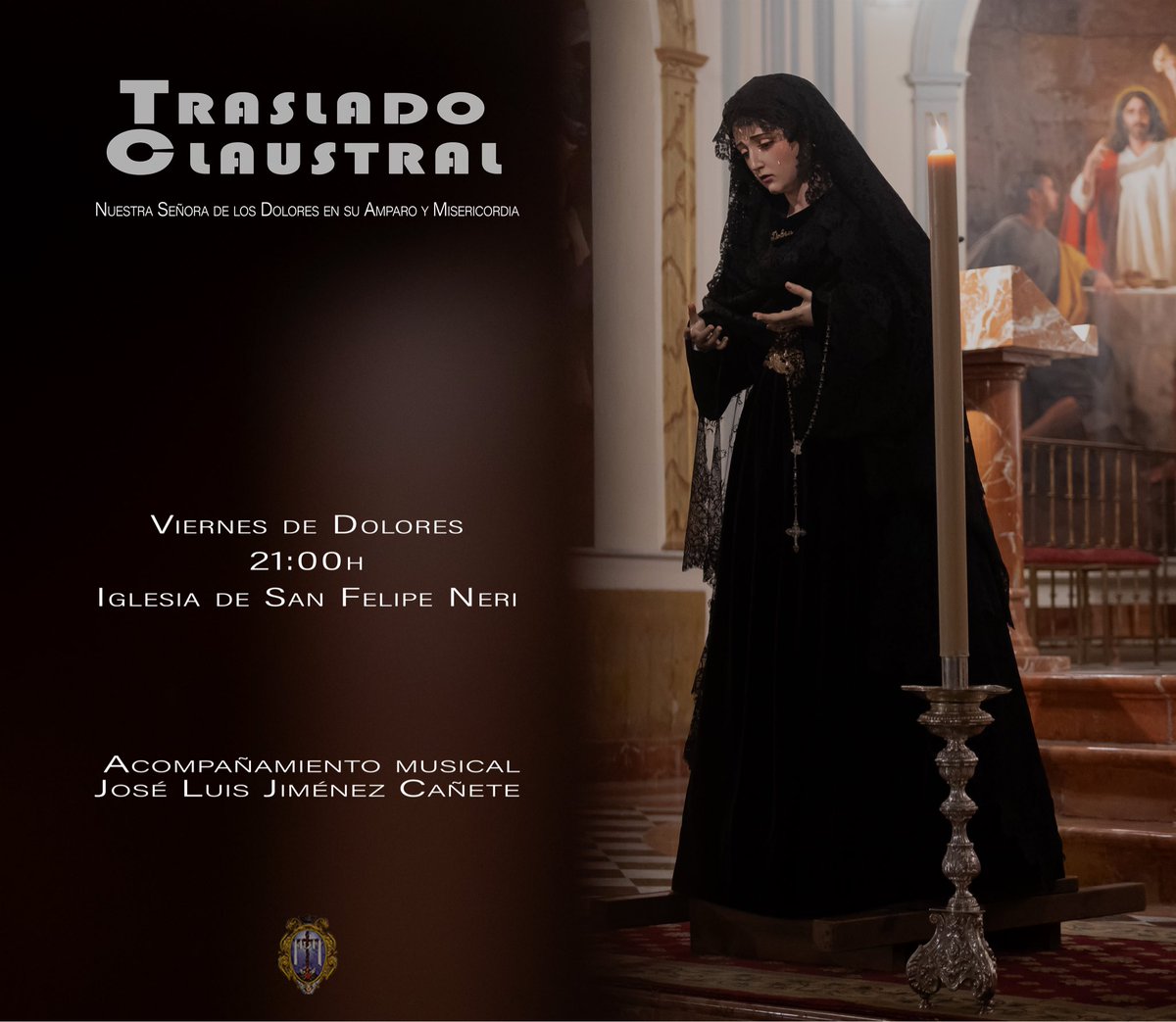 𝐕𝐈𝐄𝐑𝐍𝐄𝐒 𝐃𝐄 𝐃𝐎𝐋𝐎𝐑𝐄𝐒 | El próximo 27 de marzo, Viernes de Dolores, celebraremos el traslado claustral y entronización de Nuestra Señora de los Dolores en su Amparo y Misericordia, a las 21:00 horas, en la Parroquia de San Felipe Neri.

#CofradíasMLG