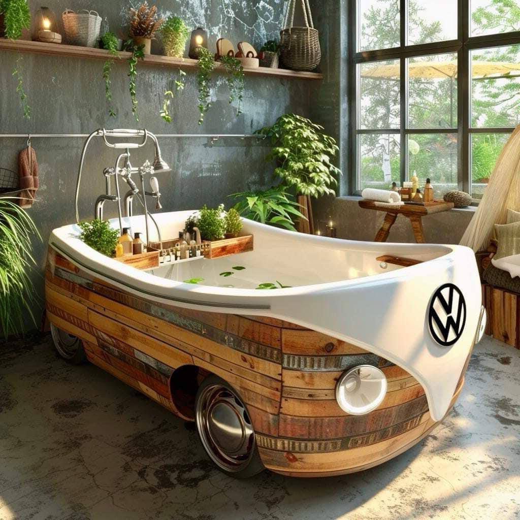 CamperFanPAGE's tweet image. Relaxing in vintage style! 🚐🛁 #BathTimeBliss #CreativeIdeas #VolkswagenBus #VWLove