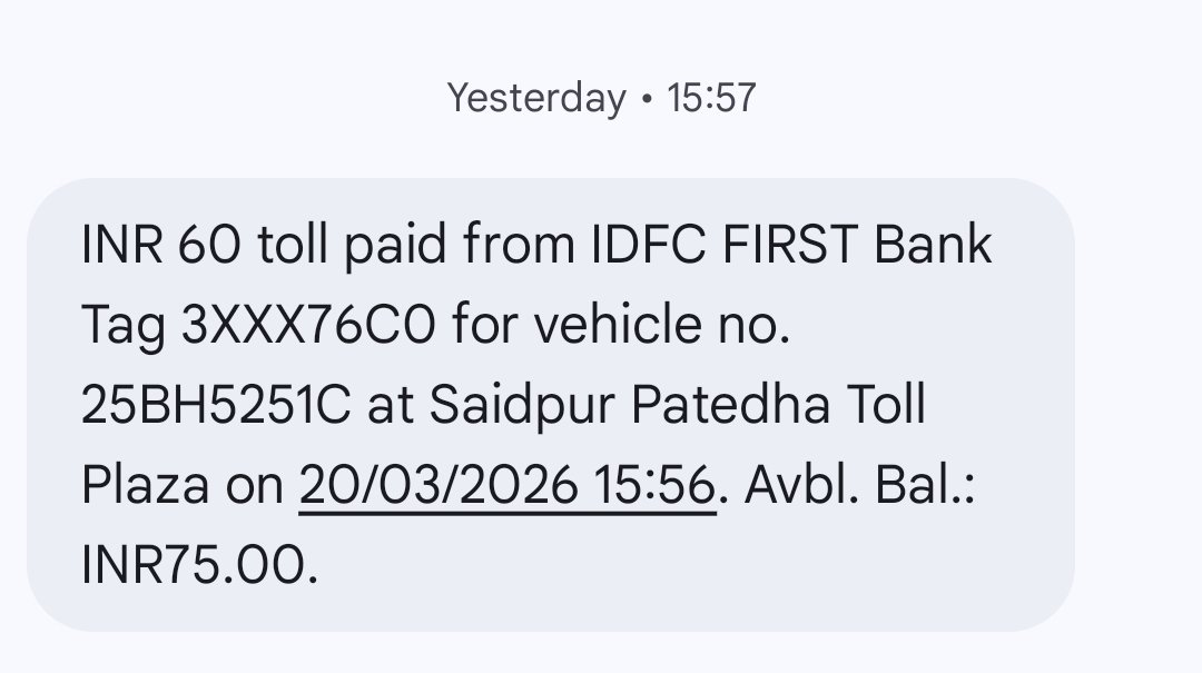 radhe_rajeev's tweet photo. @NHAI_Official There was Rs 135 balance while going towards Muzaffarpur and my fastag was debited for 60 and while returning after 1.5hrs the toll plaza charged Rs 120 cash though there was 75 balance available in fastag.I need compensation! https://t.co/fgYalk2hSr