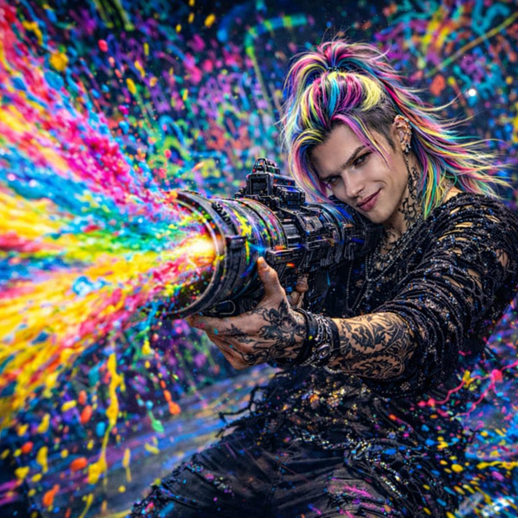 KANADEMIO_art's tweet image. NanamiXさん（@Nanami77346）のポストに触発されて挑戦🔥

ーChromatic Rebellionー

“Color isn’t peace—it’s a weapon.”

（色は安らぎじゃない——武器だ。）

差分はリプ欄に☆彡

#KANADEMIO #VisualArchive #AIart︎ #AIillustration