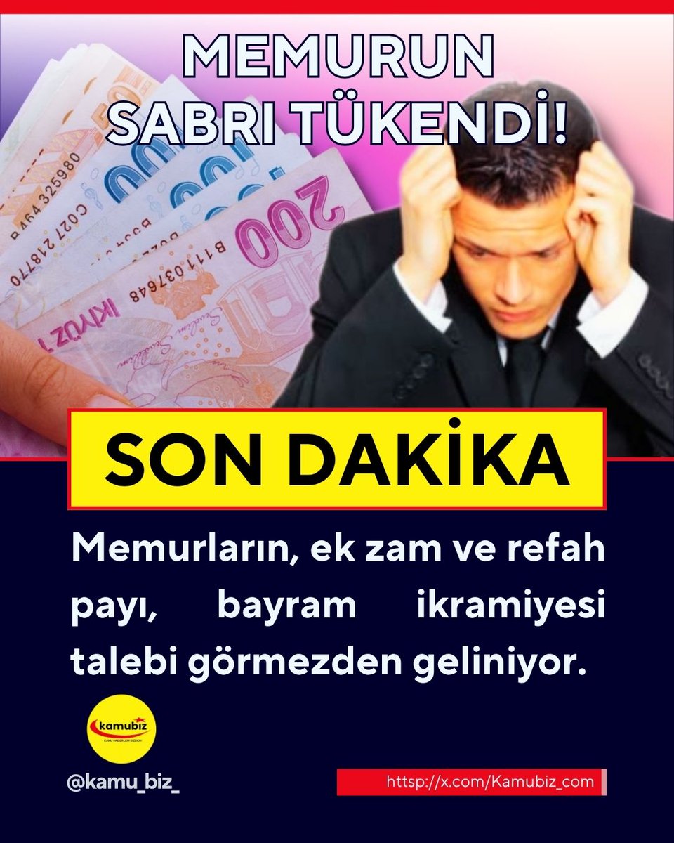 Kamubiz_com's tweet photo. MEMURUN SABRI TÜKENDİ: ÇÖZÜM BEKLEYEN SORUNLAR DAĞ GİBİ BİRİKTİ!

📢 MİLYONLARCA KAMU ÇALIŞANI VE EMEKLİSİ "ÜVEY EVLAT" MUAMELESİ GÖRMEYE DEVAM EDİYOR! MASADAKİ TALEPLER NET, ANCAK ATILAN ADIM SIFIR! MART 2026 İTİBARIYLA İŞTE O KRİTİK LİSTE:

 MEMURUN 10 TEMEL TALEBİ:

📍 EK ZAM VE REFAH PAYI: %11+7 ZAM ENFLASYON KARŞISINDA ERİDİ! EK ZAM ŞART!

📍 BAYRAM İKRAMİYESİ: İŞÇİYE VAR, EMEKLİYE VAR, MEMURA YİNE 0 TL! ADALET NEREDE?

📍 3600 EK GÖSTERGE: 1. DERECEYE GELEN TÜM MEMURLARA VERİLEN SÖZLER HÂLÂ TUTULMADI!

📍 EMEKLİLİK KRİZİ: İLAVE EK ÖDEMELER EMEKLİLİĞE YANSIMIYOR; MEMUR AÇLIK SINIRINA DÜŞMEMEK İÇİN EMEKLİ OLAMIYOR!

📍 VERGİ ADALETİ: GELİR VERGİSİ %15'E SABİTLENSİN, MAAŞLAR DAHA CEBE GİRMEDEN KESİLMESİN!

📍 YHS KALDIRILSIN: YARDIMCI HİZMETLER SINIFI PERSONELİ ARTIK GİH KADROSUNA GEÇİRİLMELİ!

📍 ENFLASYON FARKI: 6 AY BEKLEMEK İSTEMİYORUZ; FARK HER AY MAAŞA YANSITILMALI!

📍 DİSİPLİN AFFI: YILLARDIR BEKLENEN AF DÜZENLEMESİ İÇİN ARTIK ADIM ATILMALI!

📍 GREVLİ TOPLU SÖZLEŞME: 4688 SAYILI YASA DEĞİŞMELİ, MEMUR GERÇEK TOPLU SÖZLEŞME HAKKINA KAVUŞMALI!

📍 2008 SONRASI MAĞDURİYETİ: ESKİ VE YENİ MEMUR ARASINDAKİ UYGULAMA FARKLARI DERHAL GİDERİLMELİ!

⚠️ ACIKLI TABLO:
ÇALIŞIRKEN ALINAN MAAŞ İLE EMEKLİ AYLIĞI ARASINDAKİ UÇURUM KAMUDA ÇALIŞMA BARIŞINI DİNAMİTLEDİ! SÖZLER VERİLDİ, DOSYALAR HAZIRLANDI AMA MEMURUN CEBİNE YANSIYAN BİR ŞEY YOK!

 MİLYONLARCA MEMUR VE AİLESİ SORUYOR: BİZİM SESİMİZİ KİM DUYACAK? BU SORUNLAR DAHA NE KADAR SÜMEN ALTI EDİLECEK? 👇