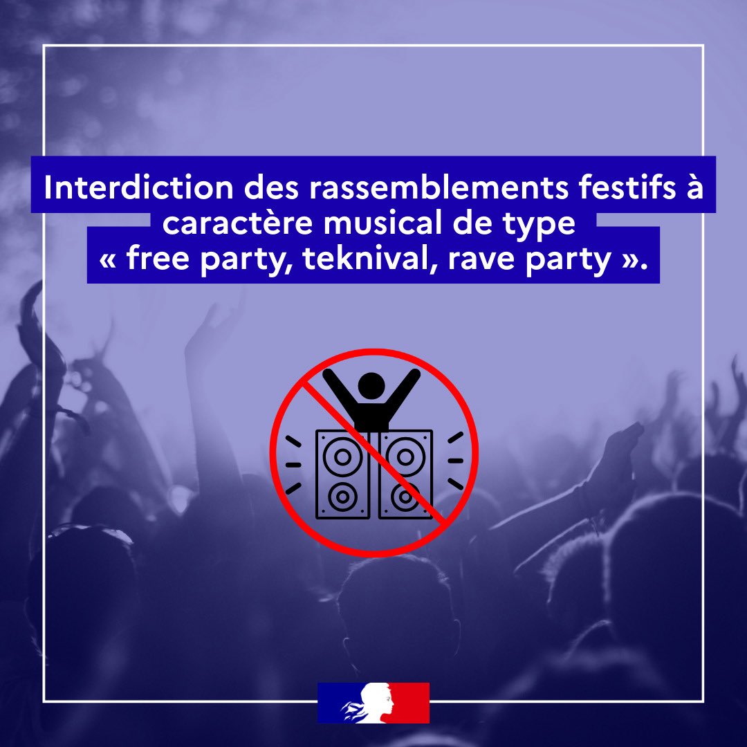 Image de Préfète de l'Essonne - 🚫 #Securité | Par arrêté préfectoral, les rassemblements festifs non déclarés (rave party, teknival