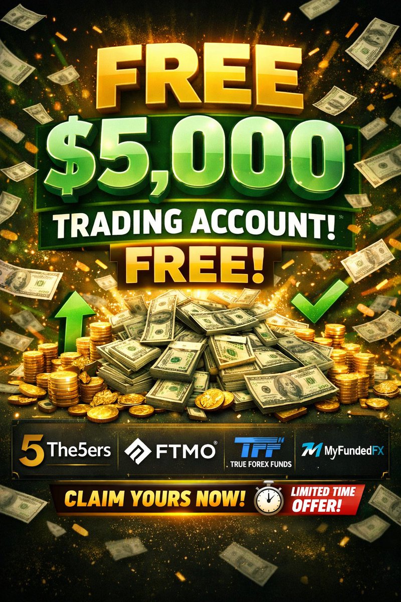 OG_ICT_Traders's tweet photo. 🚨 FREE $5,000 TRADING ACCOUNT 🚨
steps follow 👇

1. ✅ Follow @OG_ICT_Traders
2. ❤️ Like
3. 🔁 Repost
4. 💬 2 friends tag and comment “free 5K”

👉  Discord join and create ticket and send SS
🔗 https://t.co/ExUTluIpDo

⏳ Time left: only 12 hours
limited time offer ⚡ https://t.co/maEGl3e0ca