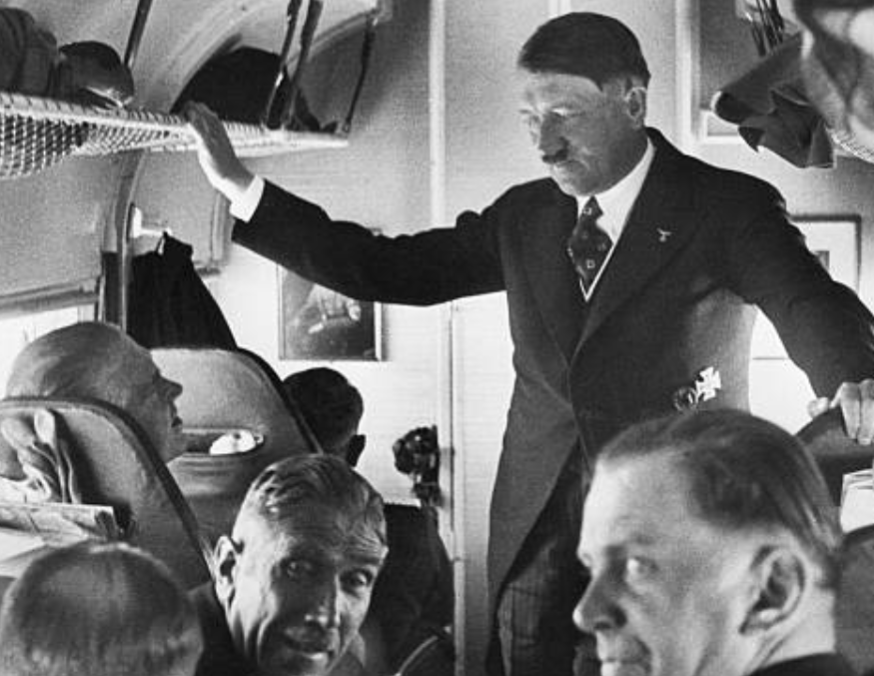 AEichorst47312's tweet photo. Photo of Adolf Hitler and close staff on a campaign plane during his campaign tour of Germany in the interests of the current plebiscite for equality with other nations. 
The plane was piloted by Hitler's chief lieutenant, Hermann Göring.
#history #photography #politics #knowledgeispower