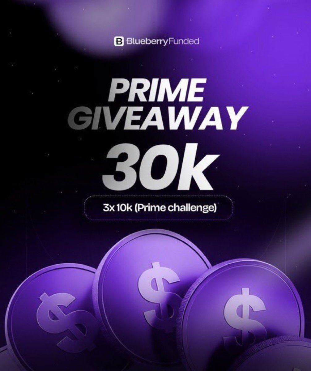 PropFirmNoFees's tweet photo. 💥3x10K Prime Giveaway💥

How to Enter:

1️⃣ Follow 

@PropFirmNoFees 
@BlueberryFunded 

2️⃣ Like &amp; Retweet one post of the accounts

3️⃣ Tag 3 traders

⏰ Winners 48h https://t.co/t6hpHGU3YH