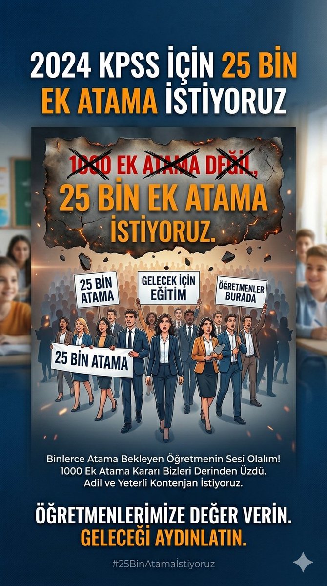 <a href="/MHP_Bilgi/">MHP</a> Devletimizin imkanlarının farkındayız. 1000 sayısı bizleri görmezden gelmektir. Sahada bekleyen on binlerce öğretmen için 25 bin ek atama  talep ediyoruz. Sizlere İnanıyoruz. 
<a href="/RTErdogan/">Recep Tayyip Erdoğan</a> <a href="/dbdevletbahceli/">Devlet Bahçeli</a> <a href="/tcbestepe/">T.C. Cumhurbaşkanlığı</a> <a href="/PrfDrFilizKilic/">Prof. Dr. Filiz KILIÇ</a> <a href="/burhanduran/">Burhanettin Duran</a> <a href="/hasandogan/">Hasan Doğan</a> <a href="/zuhal_karakoc/">Doç. Dr. Zuhal Karakoç 🇹🇷</a>