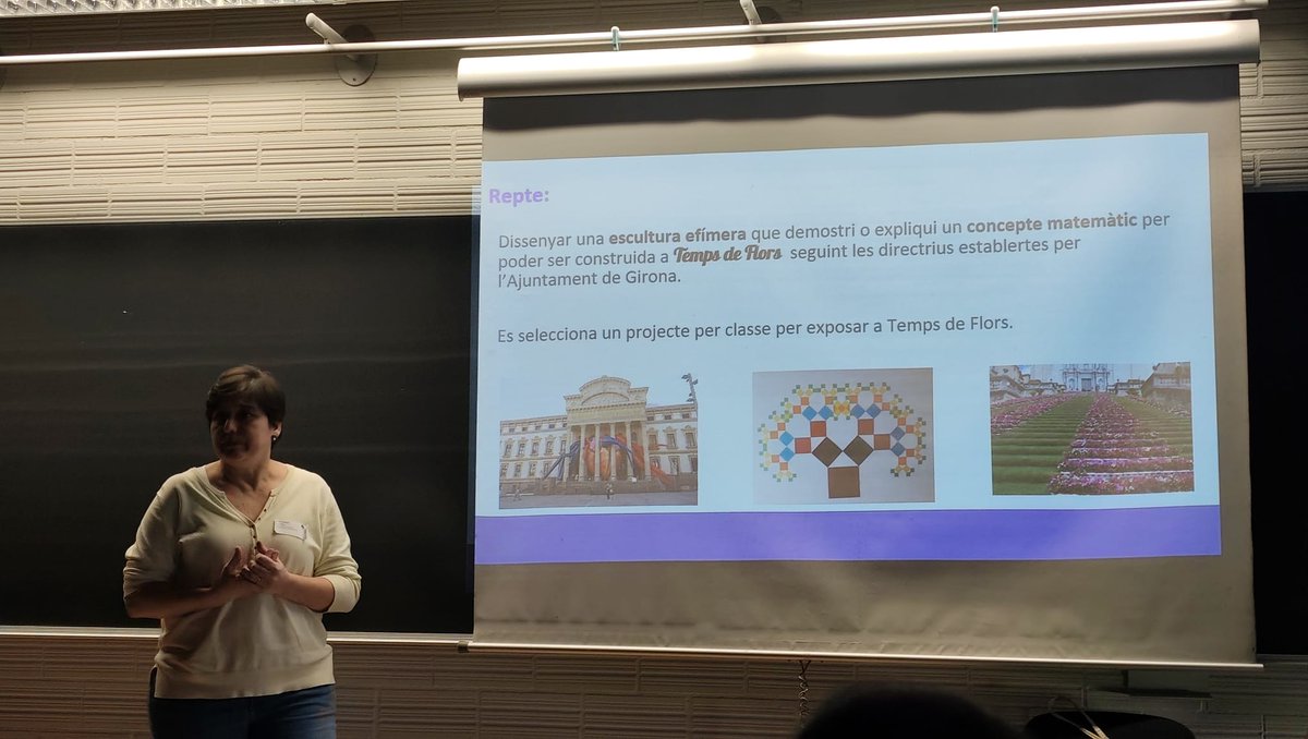 OlgaPalahi's tweet photo. Amb la Sandra del @MMACA_Girona presentem a les jornades @ademgi com portar #TempsdeFlors a l'aula de Matemàtiques,  tecnologia i art. Fomentant les connexions, la interdisciplinarietat, el gust i l' #Estima per les matemàtiques. https://t.co/Itxd5ABJzu