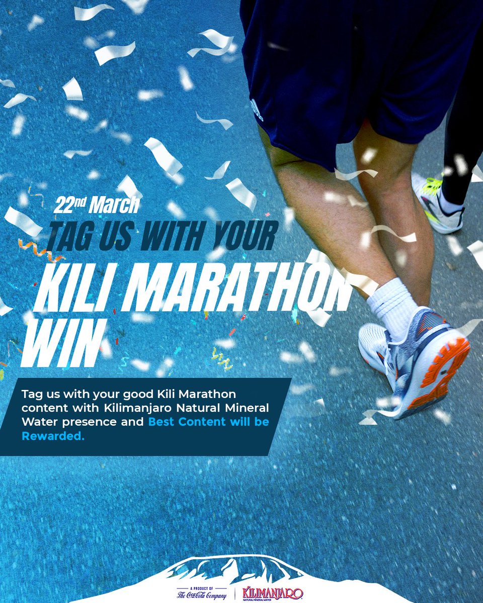 Kili Marathon challenge na Kilimanjaro Natural Mineral Water.
Share content yako nzuri ukiwa kilimarathon na maji ya Kilimanjaro Natural Mineral water na utu tag turepost mshindi anapata zawadi.

Mshindi atatumiwa ujumbe DM na atapata zawadi yake kwenye banda letu siku ya kesho.