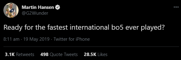 For those unaware, G2 Wunder posted this before the MSI 2019 Finals vs TL

They stomped them so hard it actually became the fastest international bo5 in history at that time
