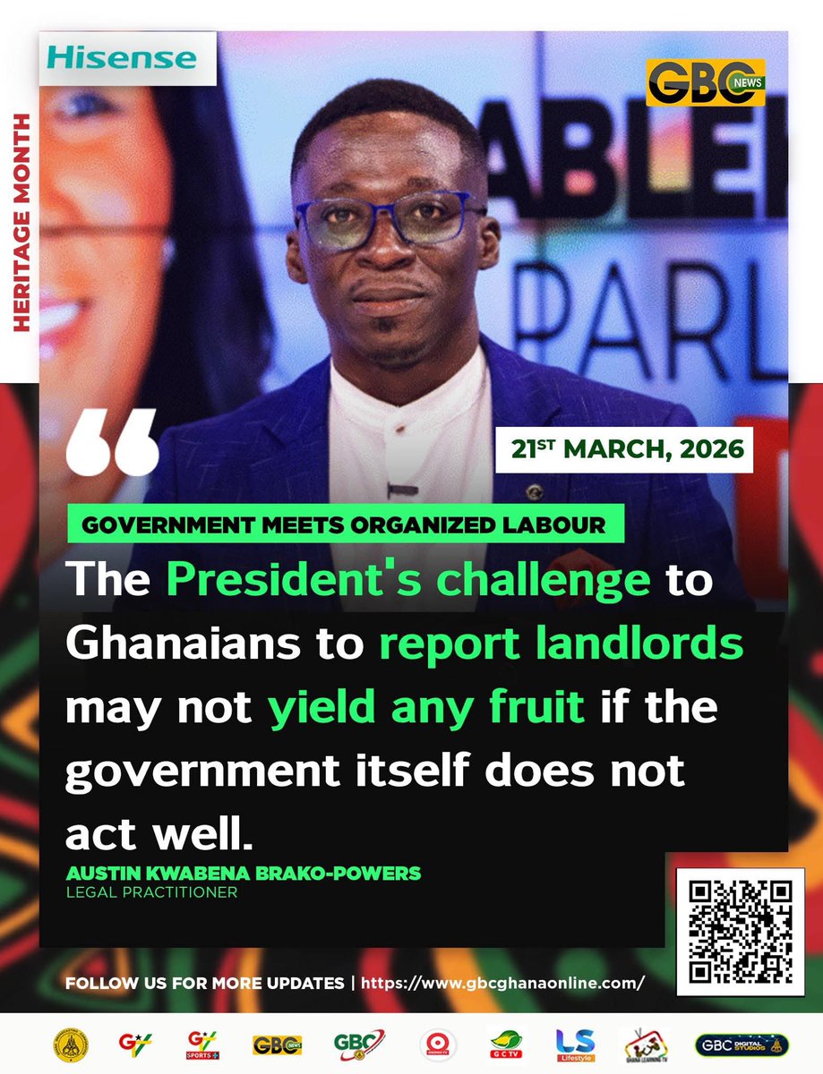 gbcnews_'s tweet image. The President's challenge to Ghanaians to report landlords may not yield any fruit if the government itself does not act well 

- Austin Kwabena Brako-Powers, Legal Practitioner.

#gbcnews
#rent