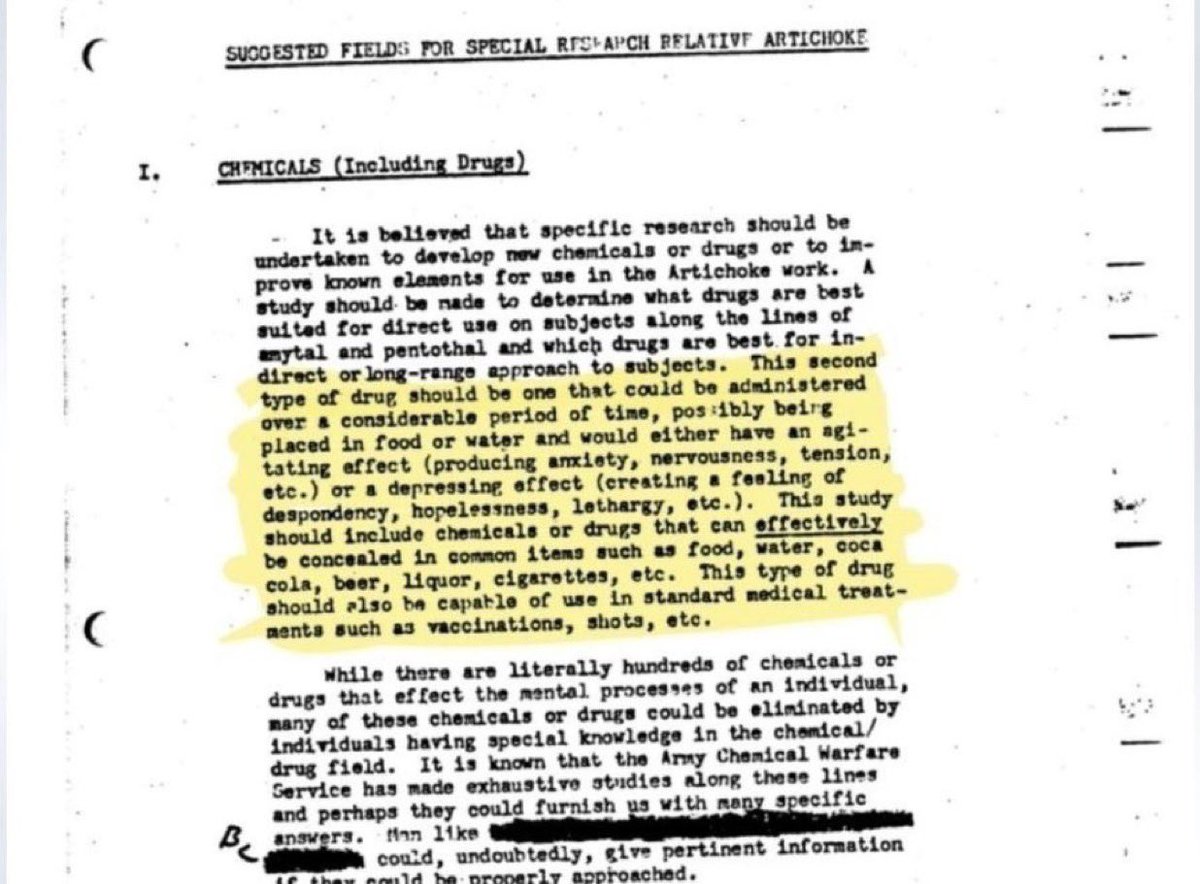 gewoonmerels's tweet photo. ☎️ Een vrijgegeven CIA MKULTRA-document bespreekt openlijk het toedienen van drugs aan hele bevolkingsgroepen.

Stoffen die aan voedsel, water, Coca-Cola, alcohol, sigaretten en zelfs vaccins worden toegevoegd om in de loop der tijd langzaam angst, hopeloosheid, spanning en depressie op te wekken.

Dit is geen theorie.
Dit is geen fictie.
Dit zijn echte overheidsdocumenten.
Dit is pas pagina één.

Lees het nog eens.