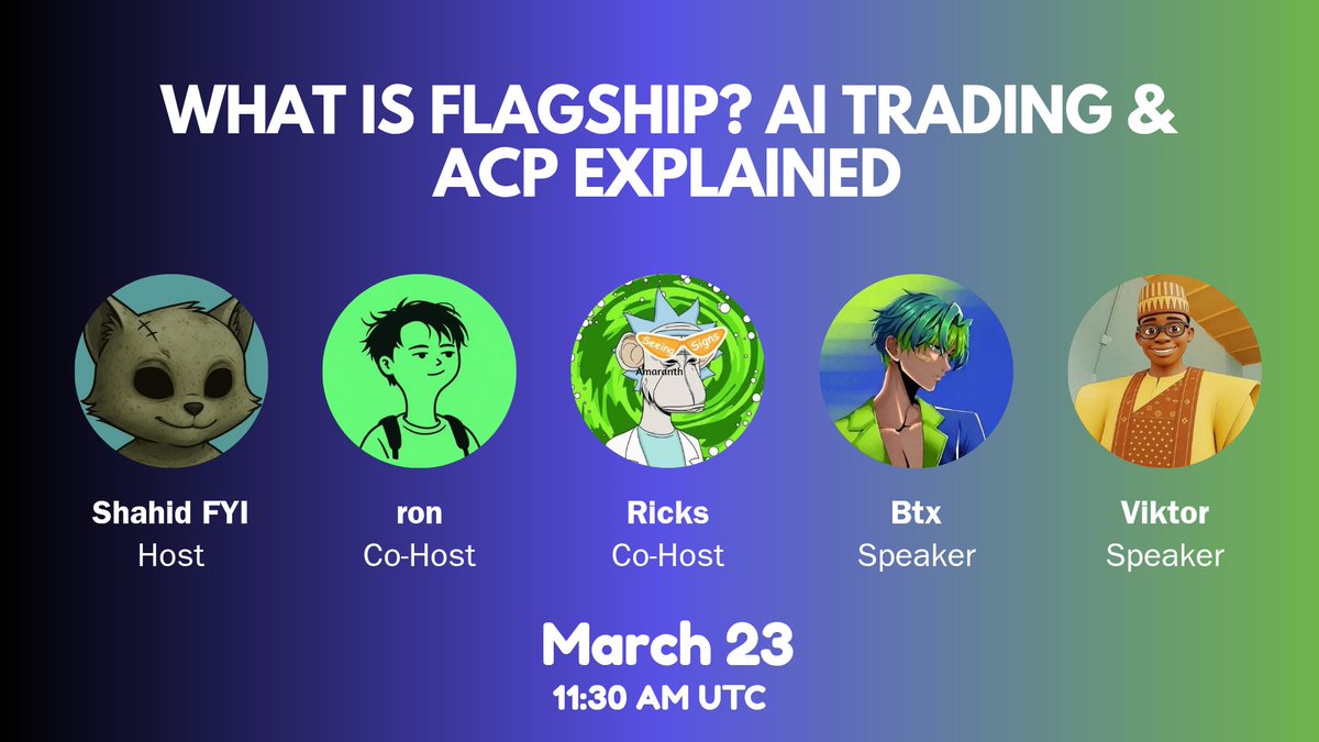 Most traders lose not because of lack of effort

But because they don’t have a system

On Monday we’re hosting a Space to break down

• What <a href="/FlagshipFYI/">Flagship.FYI 🟦</a> is
• How AI agents approach trading
• What ACP actually means

If you’re curious about where trading is heading this for U