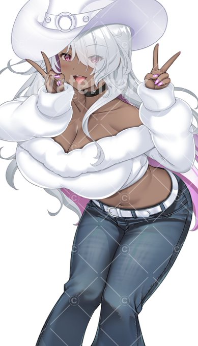 銀髪ロング×褐色の元気ガールです!  #カウガール #創作キャラ  #銀髪 #褐色肌 