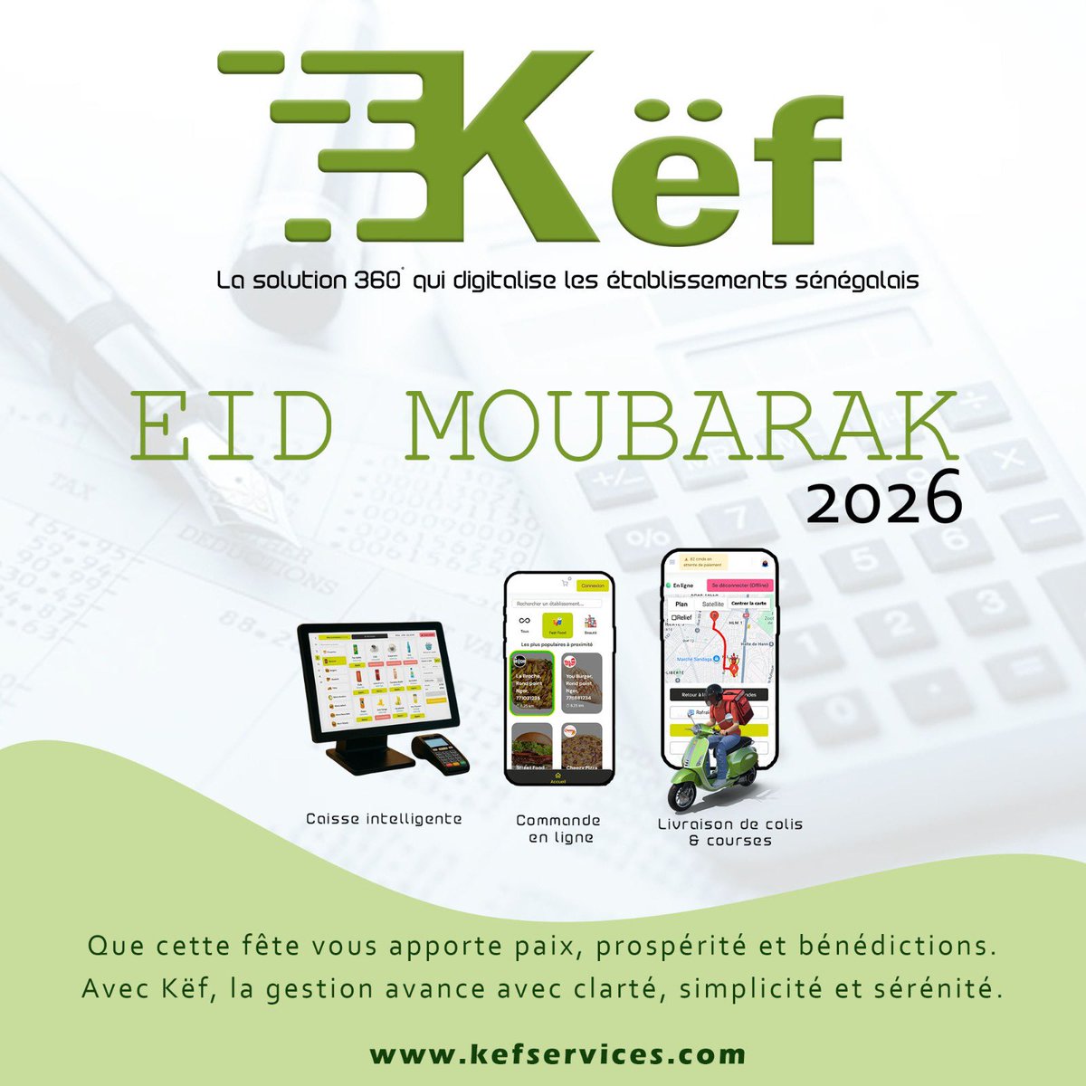 kefservicesn's tweet photo. Eid Moubarak de la part de Këf ✨
Que cette fête vous apporte paix, joie et bénédictions.

Rejoignez-nous sur https://t.co/U0ShqJldGy
Këf, l’écosystème où chacun se retrouve : client, livreur ou établissement. https://t.co/W9O9UA0KyA