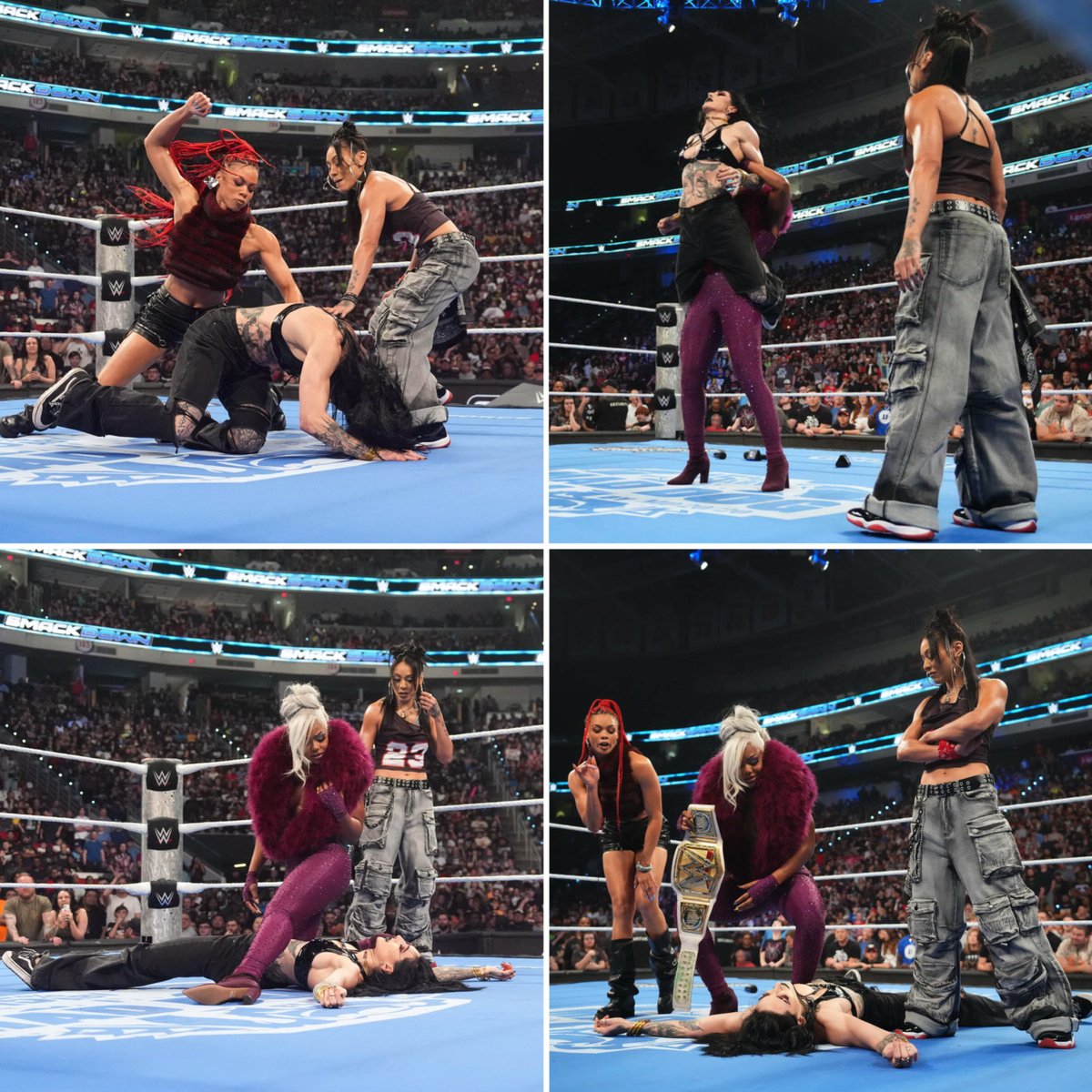 shahhidd11's tweet image. Michin &amp;amp; B-Fab turn heel and join forces with Jade Cargill!

They beat down Rhea Ripley!